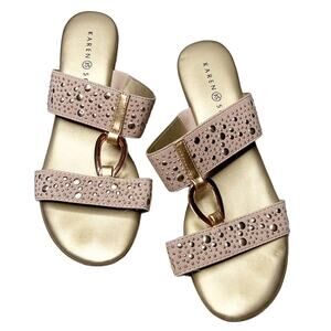 Karen Scott Eanna Strappy Sandals Pink Gold Patent Leather Slip On Sz 6.5M